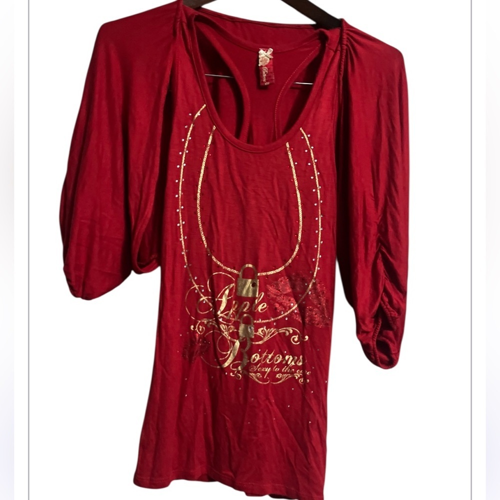 Vtg Apple Bottom Red Top with Gold Accents Sz M Women